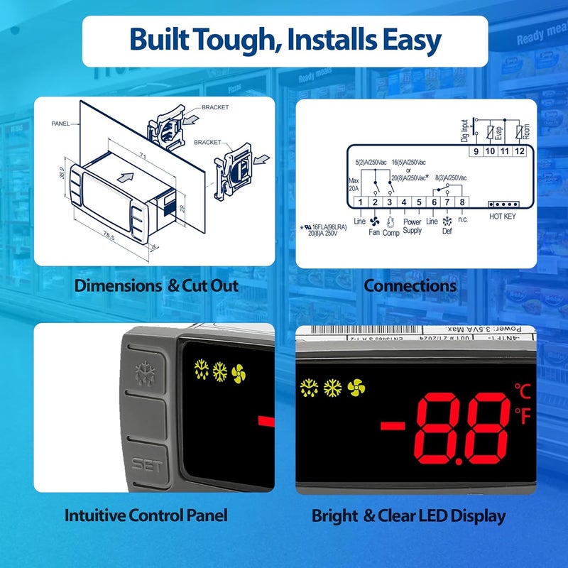 ToolSentryX XR06CX-4AAGILS 32‑Bit Temperature Controller — Replacement for Dixell XR06CX, Programmable Digital Thermostat for 110–125V (50/60Hz) Commercial Refrigeration, Voltage Protection, Red Display - Image 5
